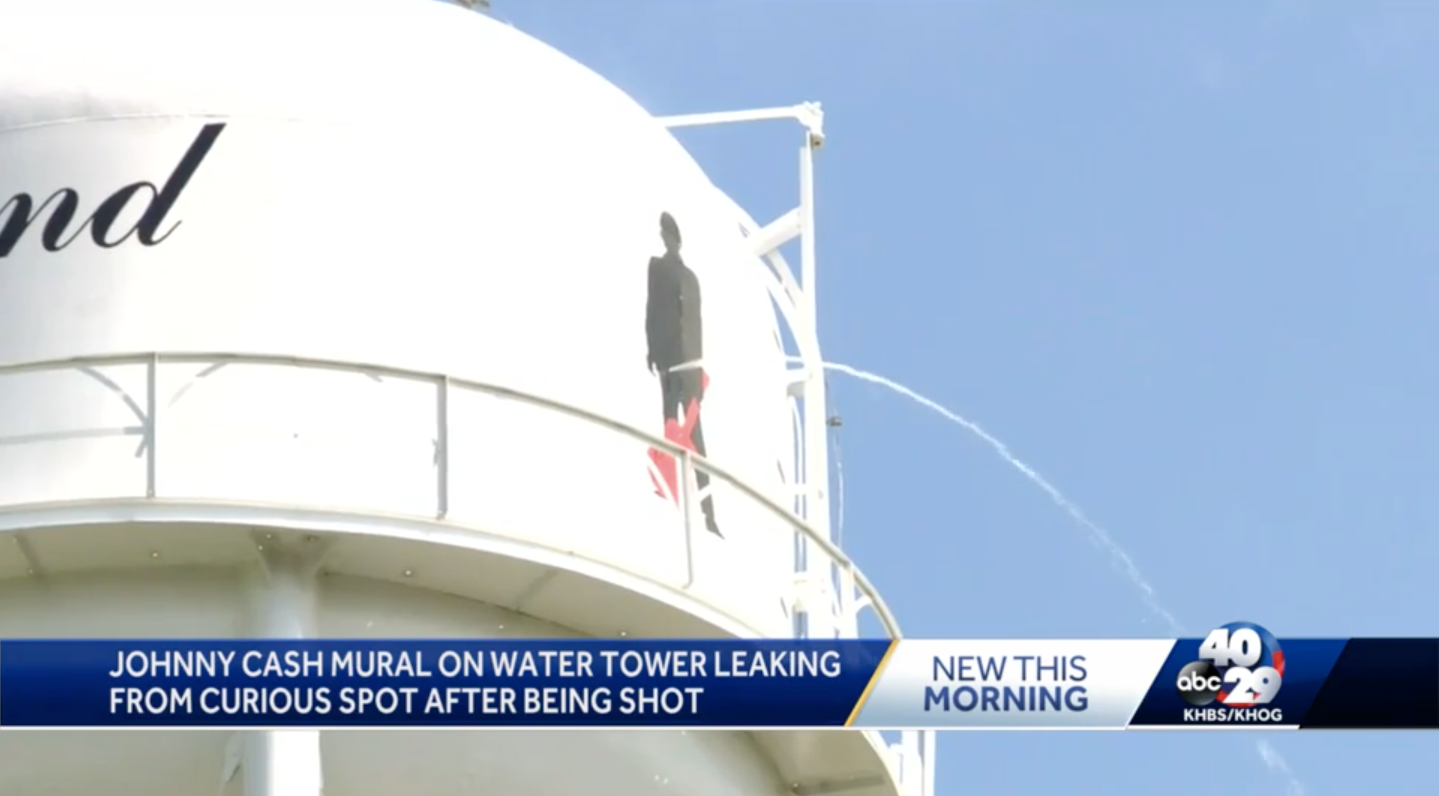 Johnny Cash mural on Arkansas water tower springs an awkward leak The